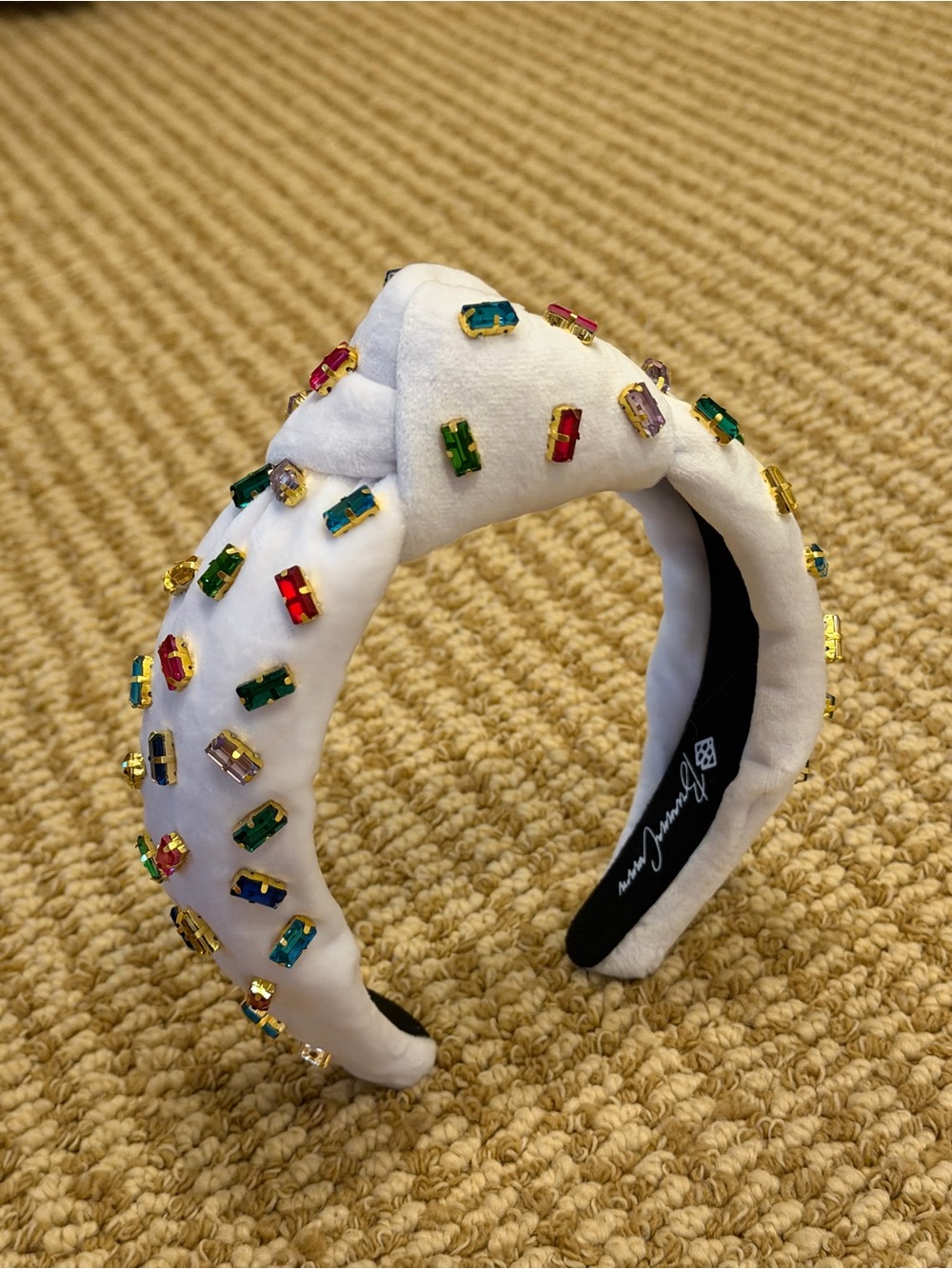 Brianna Cannon White Velvet Headband with Confetti Rainbow Crystals NWT - Picture 6 of 8